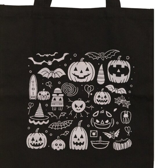 NWT Halloween Black Tote Bag with White Spooky Design - 13.8"x15.3" - Picture 5 of 5